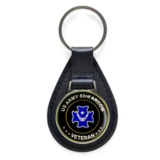 US Army 83rd Arcom Veteran Black Leather Keychain Silver Keyring Military Gift