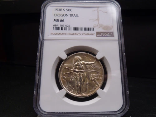 1938-S MS66 Oregon Trail Silver Commemorative NGC Certified Gem - Bright/Gold