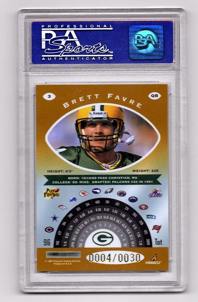 Футболка Brett Favre 1997 полностью сертифицированная ПЛАТИНОВАЯ ЗОЛОТАЯ 4/30 NO PSA 10 💎 - Изображение 2 из 3