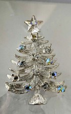 Broche/alfiler vintage para árbol de Navidad Eisenberg tono plata hielo con pedrería