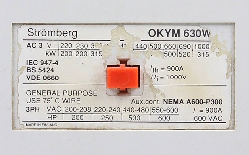 Stromberg OKYM 630W22 Contattore 600VAC Bobina: 220V AC 3 Poli 900A - Foto 2 di 5