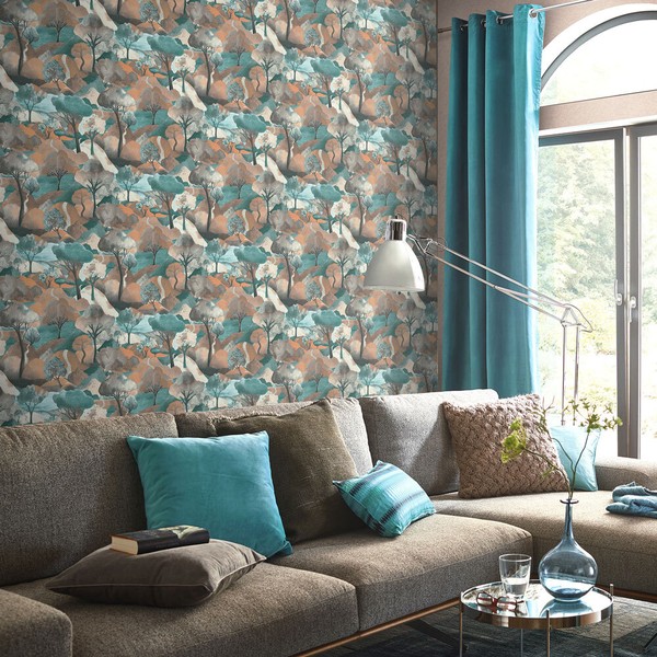 Vliestapete Floral Exotisch Landschaft Asien Petrol Braun 10433-19 (3,71€/1Qm)-image