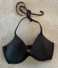 PINK Black Lightly Padded Underwire Bikini Top Hooks In Back Ties At Neck Size S