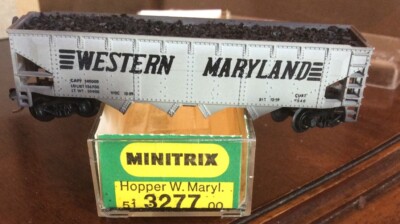 Minitrix N Scale Western Maryland Hopper Car with Load 3277 weathered