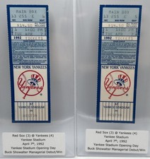1992 NEW YORK YANKEES OPENING DAY TICKET STUB BUCK SHOWALTER 1ST GAME AS MANAGER