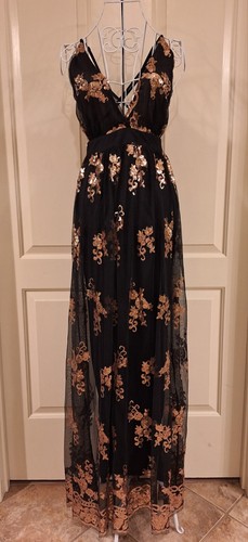 Love & Lemonade Sequin-Embellished Semi Formal Party Cocktail Black Maxi Dress - Picture 4 of 16