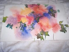 Original Watercolor By Peg Humphreys, Floral Bush & Chili Peppers 22.25" x 13.75