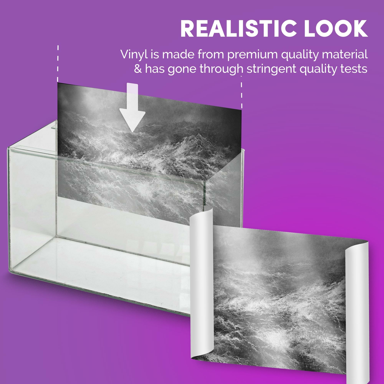 Fish Tank Background 90x45cm BW Awesome Stormy Seas Ocean Storm