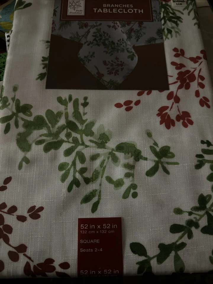 Toalha de mesa Liberty Branches verde flor vermelha Natal feriado 52x52 - Imagem 3 de 3