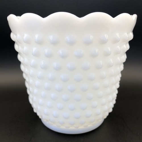 Vintage Hobnail Bars White Milk Glass Fire King Oven Ware Bowl/Vase/Planter - Picture 2 of 6