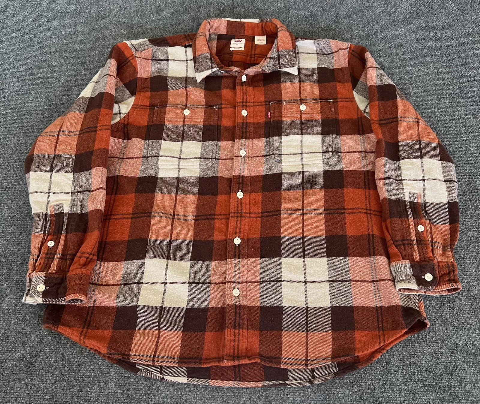Levis Flannel Shirt Relaxed Fit Orange Plaid Outdoors Gorpcore Mens XL
