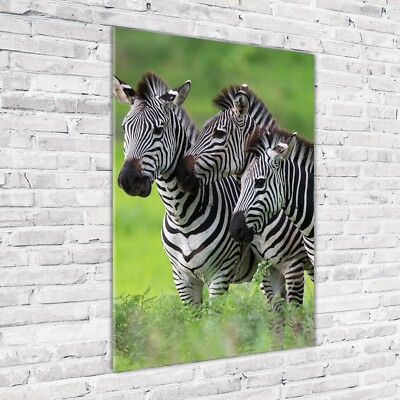 Wand-Bild Kunstdruck aus Hart-Glas Hochformat 70x100 Drei Zebras