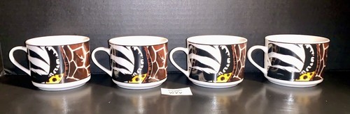 4 FC Porcelain Animal Print Safari Mugs Cheetah Zebra Giraffe