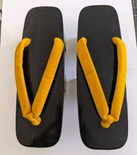 Japanese Geisha Yellow Black Wooden Sandals