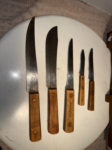 Vtg Old Hickory Butcher Knife Set Hanging Wood Block 5 Knives Rope Handle READ - Picture 19 of 22