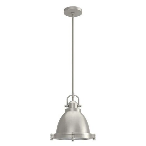 hunter bridgemoor brushed nickel industrial ribbed glass bell LED pendant light - Picture 1 of 6