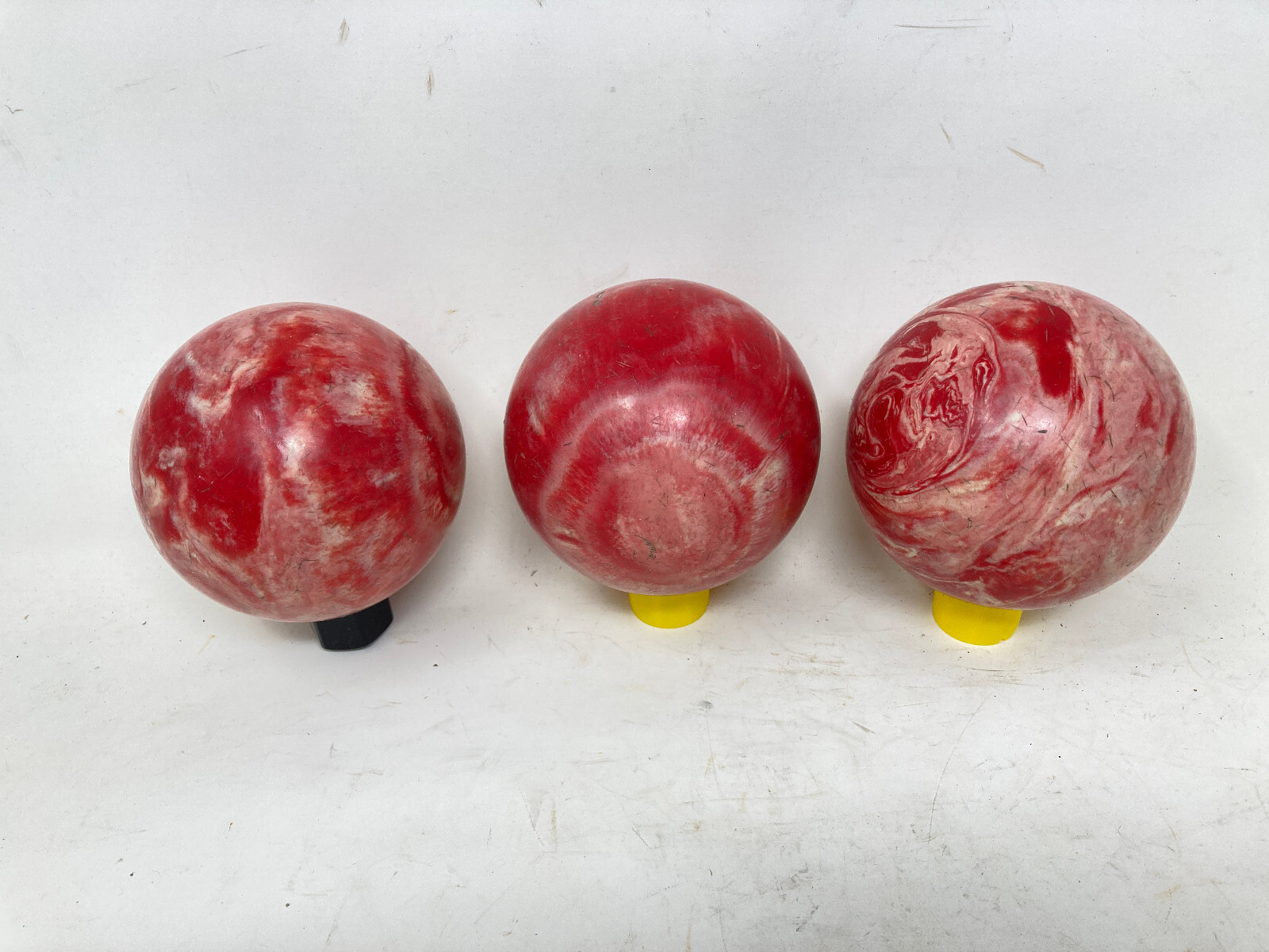 3 Vintage Candlepin Bowling Balls 2.5 lbs Red White Swirl eBay