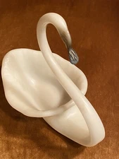 MCM Milk Glass Trumpeter  Swan Handcrafted Candy/ Trinket