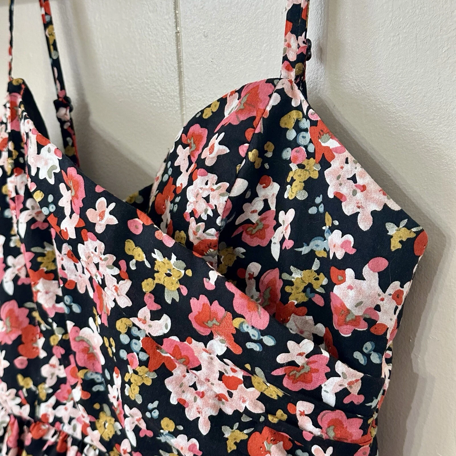 Abito Alyx floreale babydoll orlo a bolla taglia 4 spalline senza maniche nero rosa