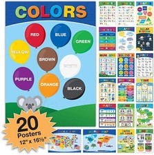 20 Large Educational Posters For Kids Toddlers 16.5x12 Double Sided English and