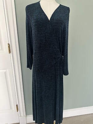 Chicos Travelers VTG Rowan 3/4 Sleeve Dress Faux Wrap Aviator Blue Black 2 NWT