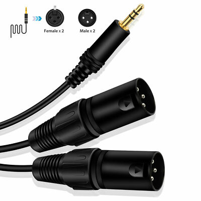 5ft 3.5mm Male Stereo Aux Audio to Dual Male XLR Lead Signal Cable Cord Adapter