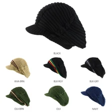 Dreadlock Deep Shell RGY Cable Knit Cotton Rasta Beanie with Brim - FREE SHIP