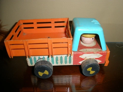 Vintage Fisher Price 6" long Orange Blue Truck #?649