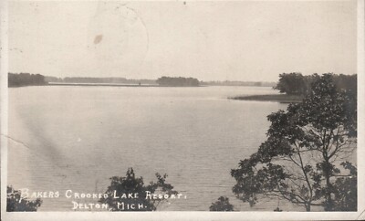 1923 Baker's Crooked Lake Resort Vintage Postcard Delton Michigan Posted