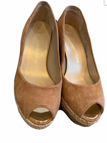 RUSSELL & BROMLEY Stuart Weitzman WEDGE SUEDE PEEP TOE IN DARK BEIGE rrp £200 - Picture 5 of 6