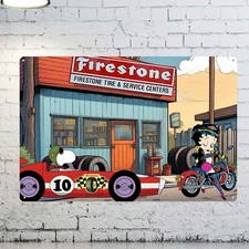 Vtg Style Firestone Tires Tin Sign Metal  Garage Mechanic Tire Shop Man Cave