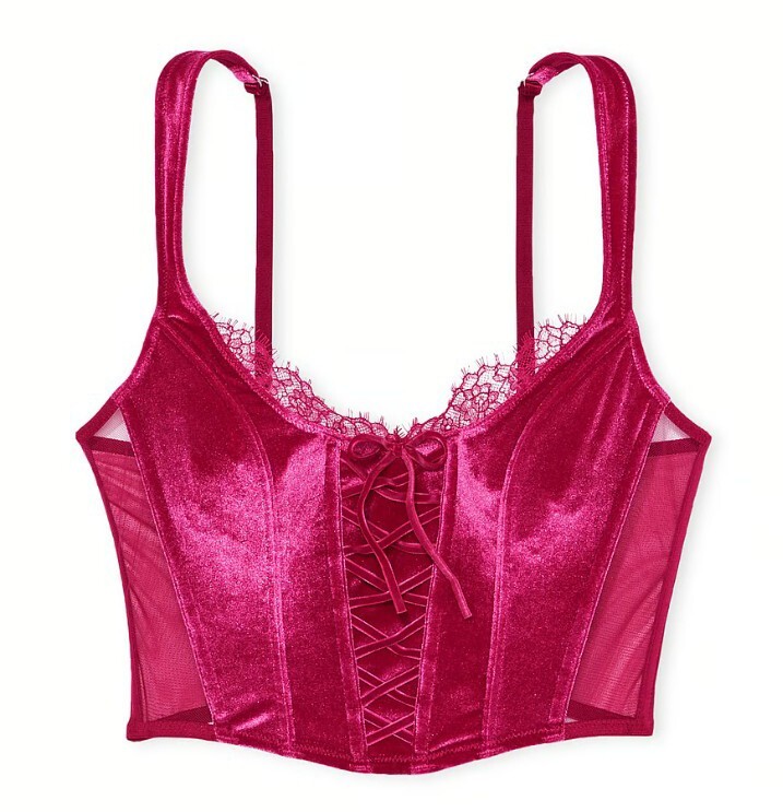 Victoria's Secret Dream Angel Unlined Lace-Up Velvet Corset Top