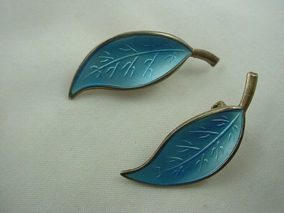 DAVID ANDERSEN D-A NORWAY Sterling Silver Blue Enamel Leaf  display picture 3