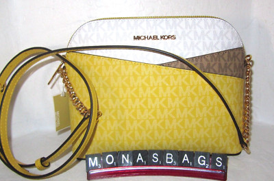 Michael Kors Jet Set Daisy Yellow Medium Dome Signature Crossbody Bag NWT $398