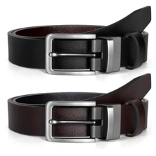 JASGOOD Women Leather Reversible Belt, Ladies Belt for Jeans with Rotated Buckle