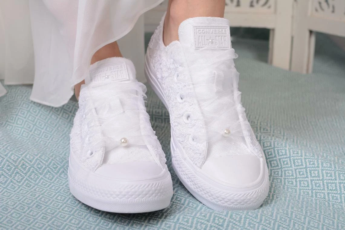 Luxury White Bridal Converse For Bride Personalized Wedding Shoes