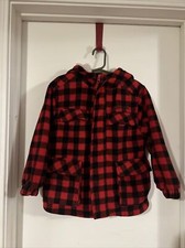 OshKosh b'Gosh Red Black Plaid Fleece Hooded Jacket Youth Small 4
