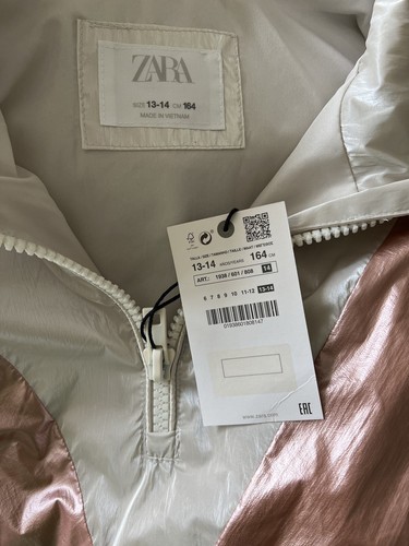 New Zara Girls Silver Pink & White Windbreaker & Raincoat Hoodie Jacket SZ 13-14 - Picture 5 of 5