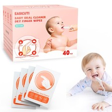 EASICUTI 40Pcs Baby Finger Toothbrush, Dry Wipes 1 Count Pack of 40 , White