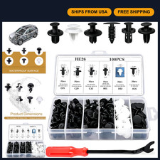 100 PCS Bumper Push Fasteners Kit, ABS Rivet Clips Removal Tool, 6 Sizes for C