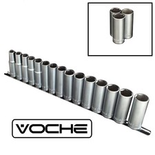 VOCHE® 15PC 1/2" DRIVE HEAVY DUTY METRIC DEEP SOCKET SET 10-24mm + STORAGE RAIL