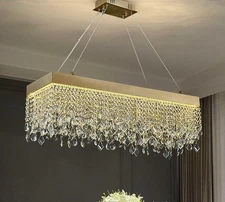 Luxury LED Chandelier Rectangular Ceiling Light Stainless Steel crystal Lamp