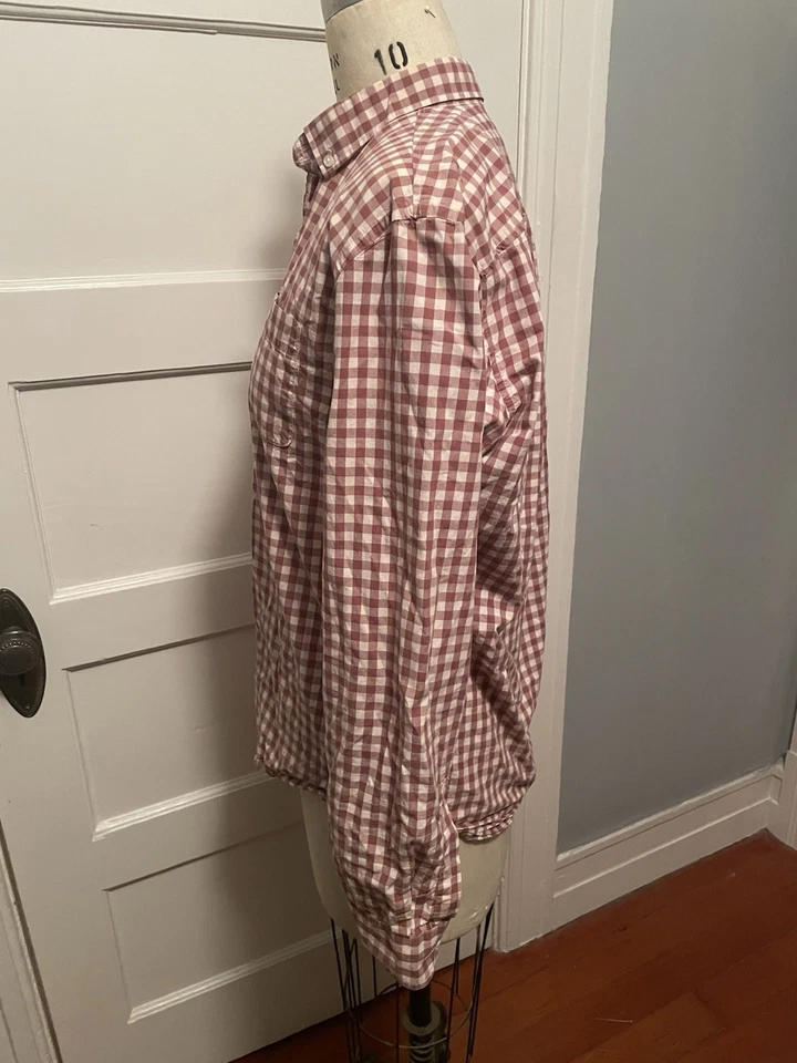 FRANK & OAK Mens BUTTON DOWN DRESS Shirt — M Tan/Maroon CHECK Cotton Branford - Image 4 of 4