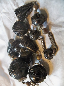 Antique Victorian Necklace black carved art deco machine age Mourning Jewelry