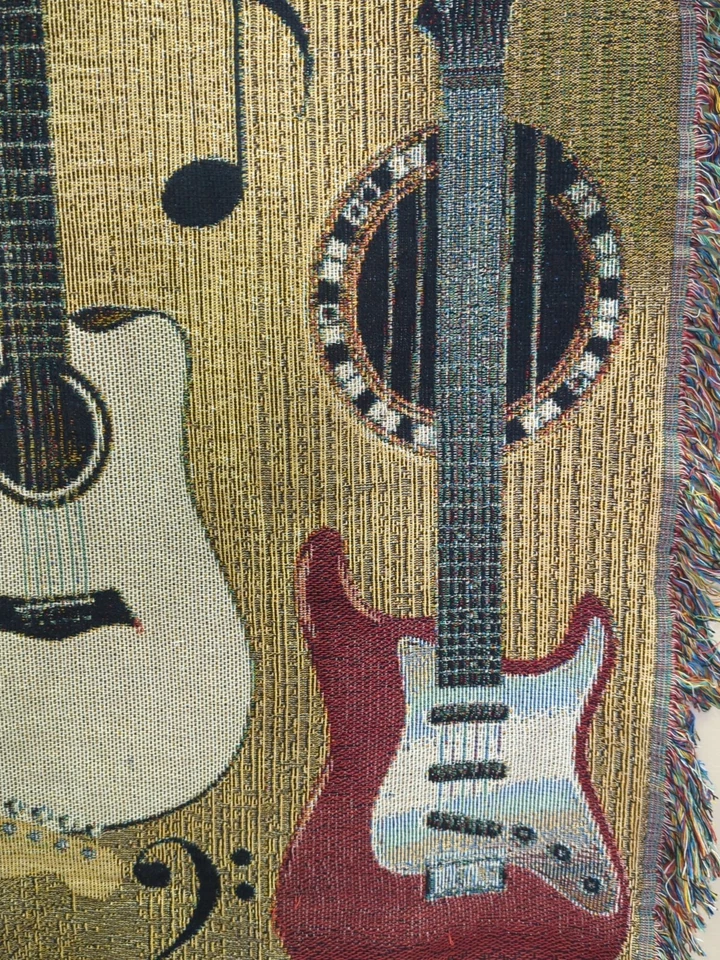 Vintage Throw Blanket Guitar and Music Notes. Man Cave Lounge Dad 50"X 60"   - Image 2 of 4