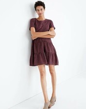 Madewell Short-Sleeve Tiered Mini Dress in Gingham Check Size Large