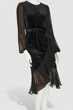 Tommy Hilfiger Women's Black Velvet Mixed-Media Ruffled High-Low Dress Size 16