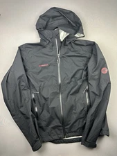 Mammut Men’s L Hooded Dry Tech Vented Black Rain Jacket (Read)