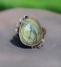 Hand Crafted Native American Green Turquoise and Sterling Silver Ring- Size 6
