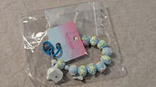 Handmade Beaded Floral Phone Charm Strap, Blue Flower Beads w/ Bunny